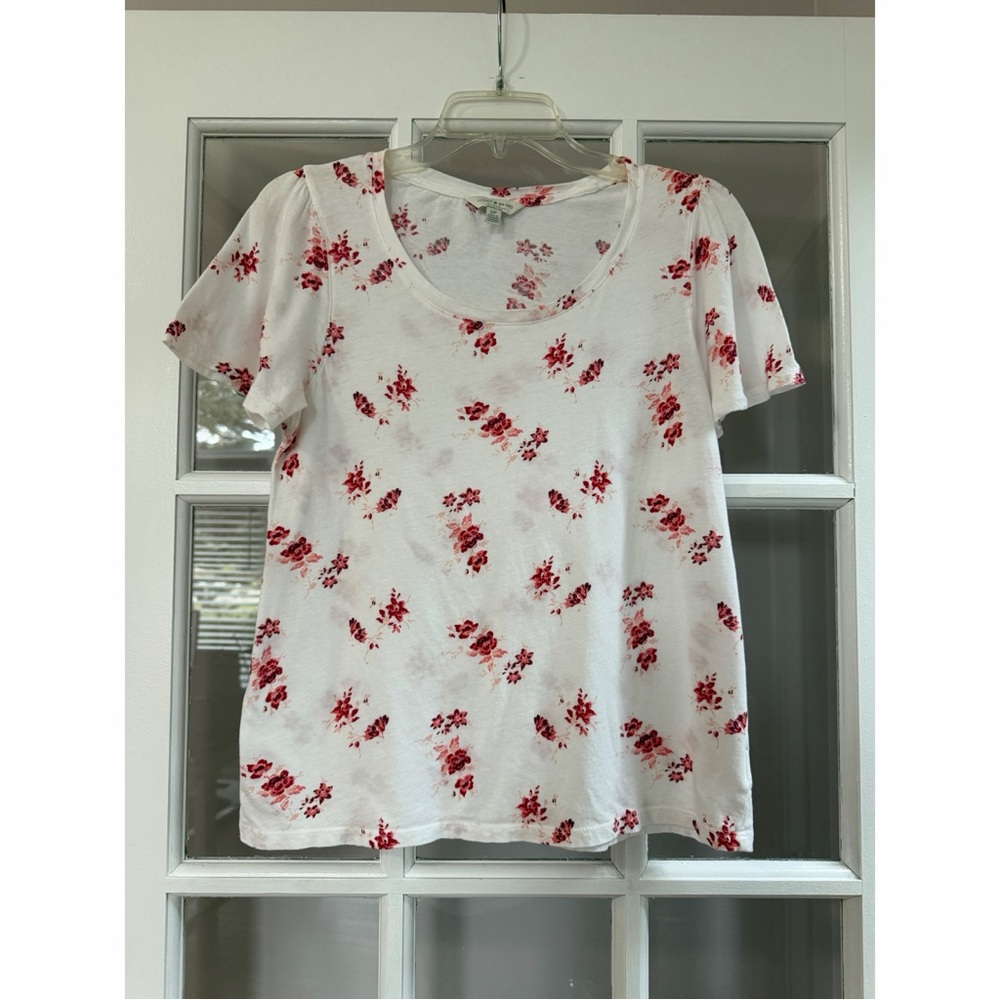 Lucky Brand White & Pink Floral Flutter Sleeve Short Sleeve Tee